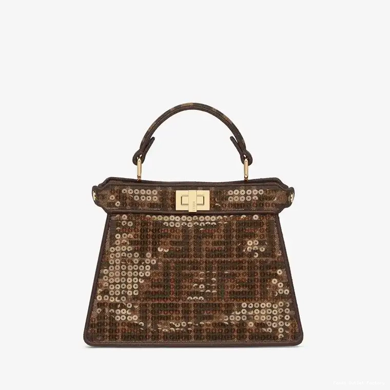 Vintage HOT Fabric Fendi Petite with Peekaboo In FF Brown ISeeU Bag Sequins Motif 0622